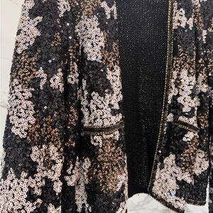 ZARA Sequin Statement Jacket – Black & Gold – Size S